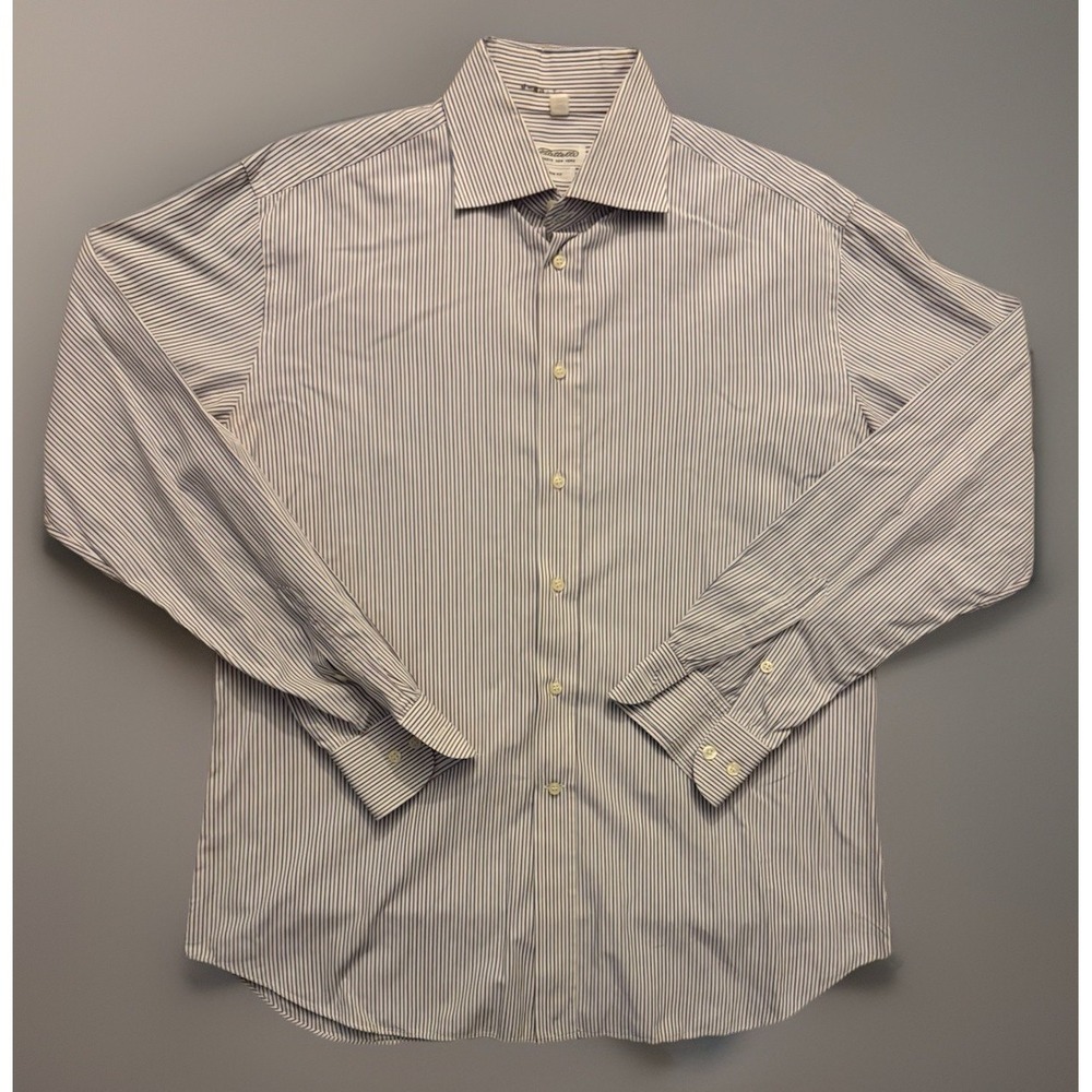 Piattelli Barneys NY Long Sleeve Button Up Shirt White Striped 16 1/2 42 JBHS